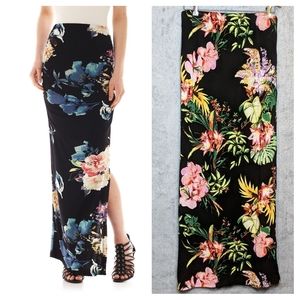 Buffalo Shirred Maxi Skirt Black Tropical Print, L
